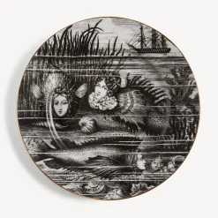 Fornasetti Piatti Decorativi^Placca Cerchio Sirene N.1 Bianco/Nero/Oro