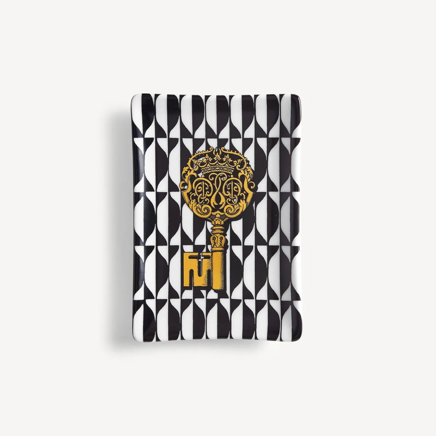Fornasetti Posacenere Di Design^Posacenere Rettangolare Chiavi & Losanghe Bianco/Nero/Oro