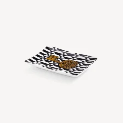 Fornasetti Posacenere Di Design^Posacenere Rettangolare Chiavi & Losanghe Bianco/Nero/Oro