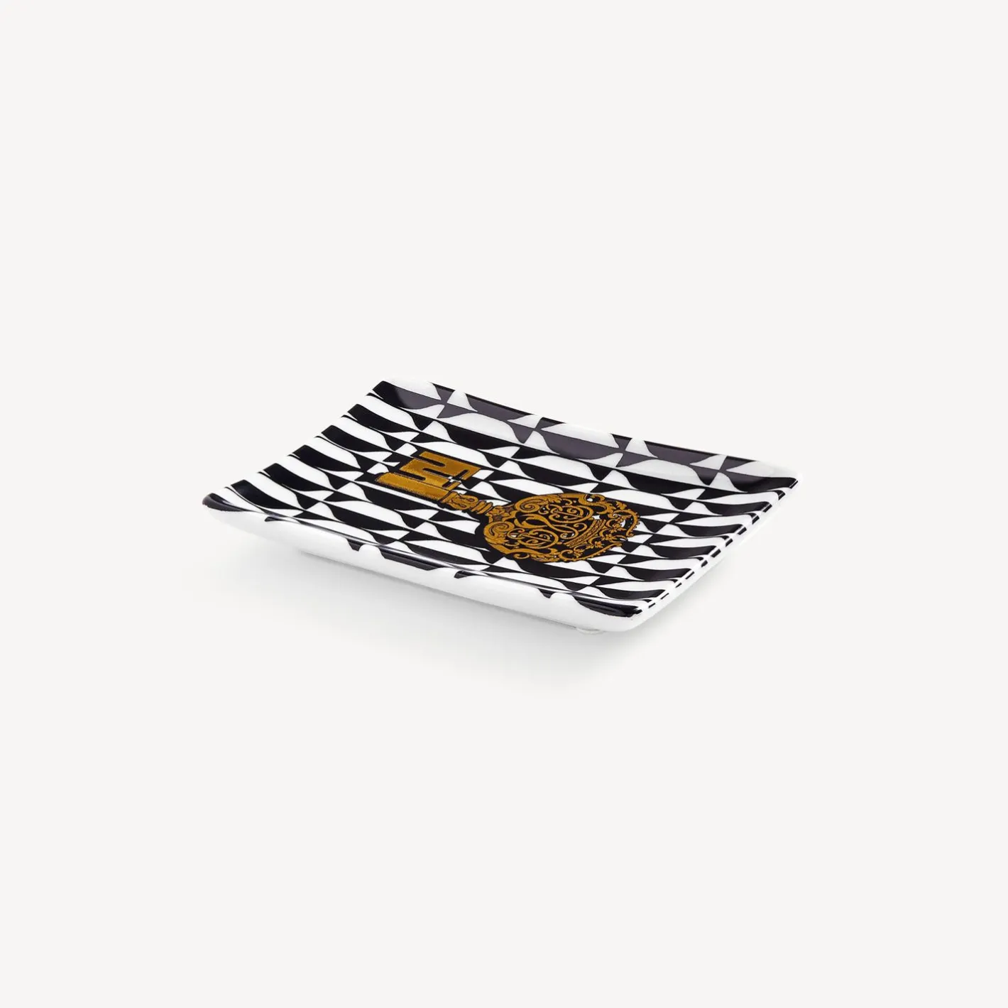 Fornasetti Posacenere Di Design^Posacenere Rettangolare Chiavi & Losanghe Bianco/Nero/Oro