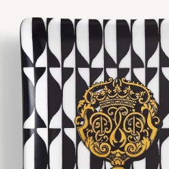 Fornasetti Posacenere Di Design^Posacenere Rettangolare Chiavi & Losanghe Bianco/Nero/Oro