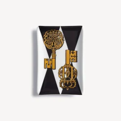 Fornasetti Posacenere Di Design^Posacenere Rettangolare Chiavi E Rombi Bianco/Nero/Oro