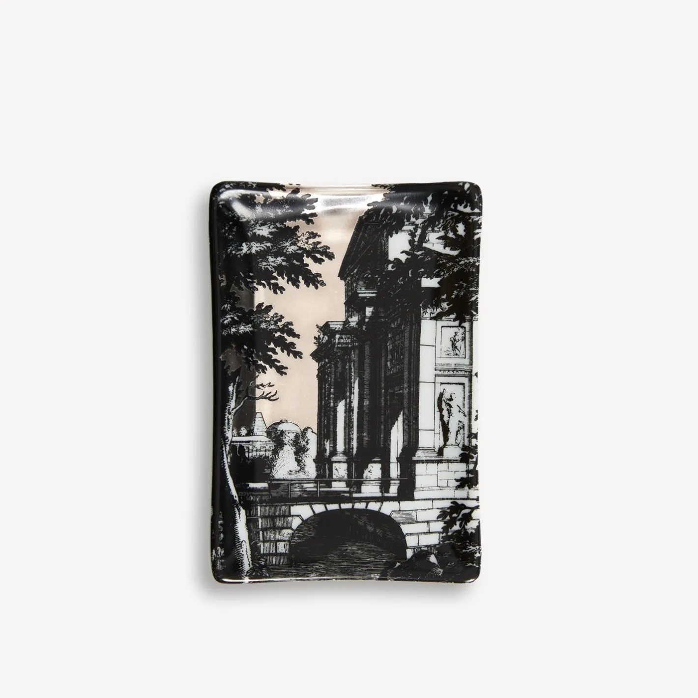 Fornasetti Posacenere Di Design^Posacenere Rettangolare Giardino Settecentesco Bianco/Nero/Platino