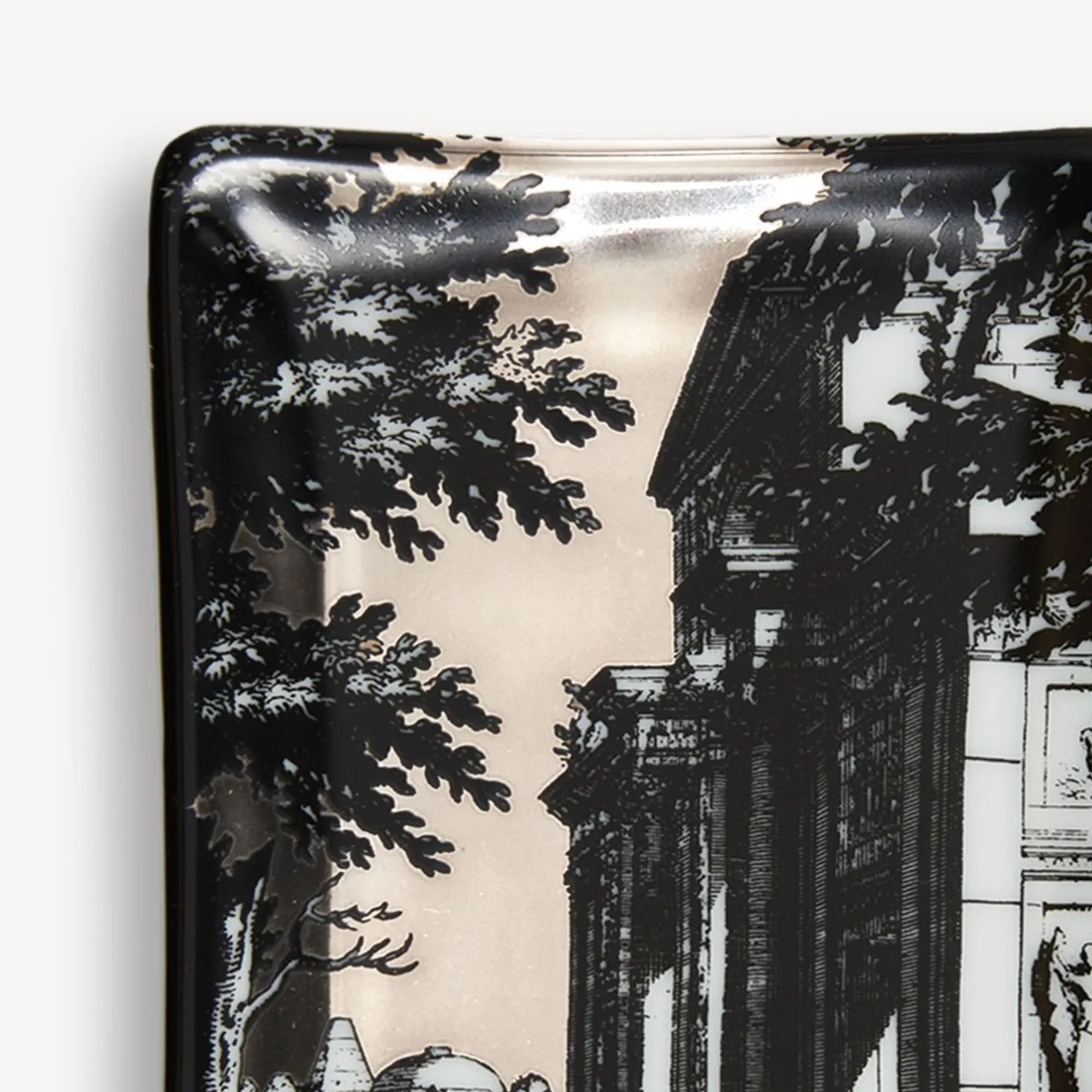 Fornasetti Posacenere Di Design^Posacenere Rettangolare Giardino Settecentesco Bianco/Nero/Platino