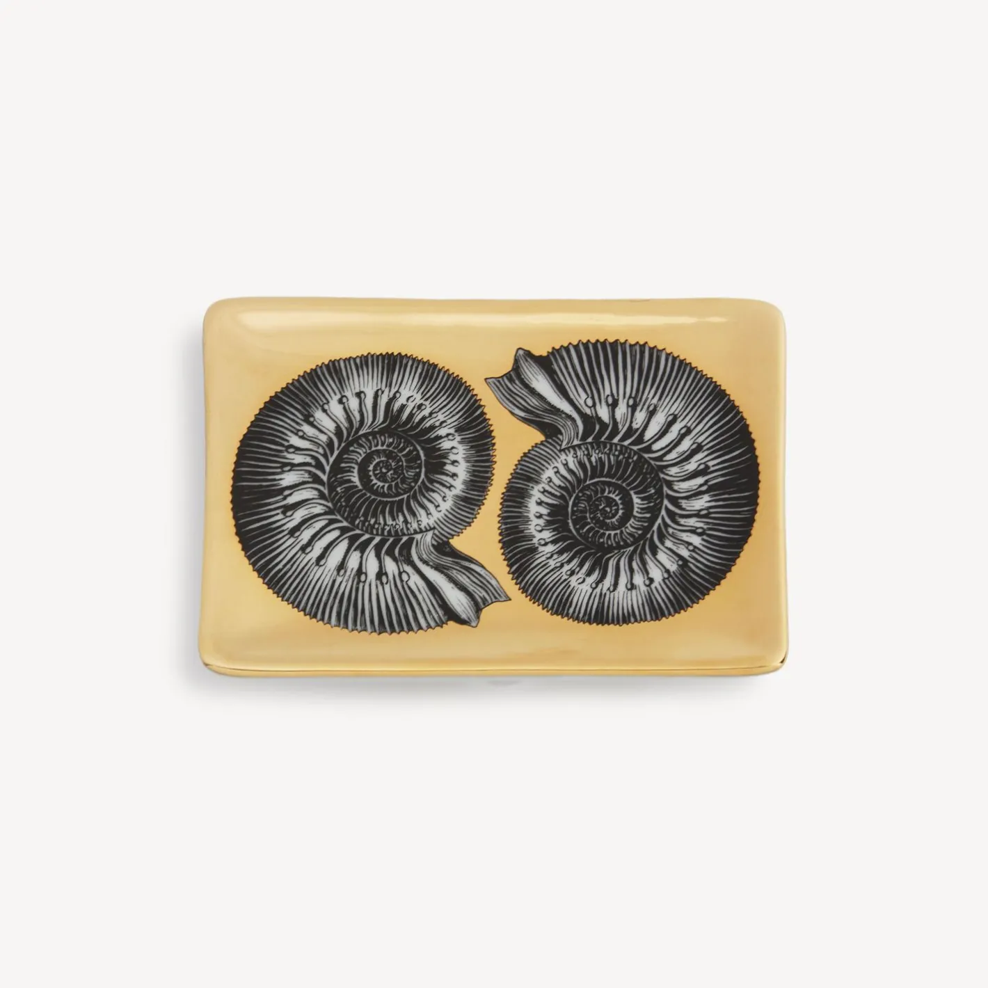 Fornasetti Posacenere Di Design^Posacenere Rettangolare Giro Di Conchiglie Bianco/Nero/Oro