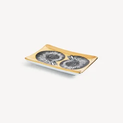 Fornasetti Posacenere Di Design^Posacenere Rettangolare Giro Di Conchiglie Bianco/Nero/Oro