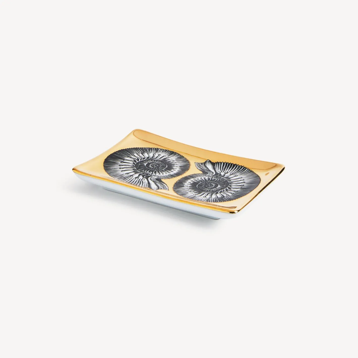 Fornasetti Posacenere Di Design^Posacenere Rettangolare Giro Di Conchiglie Bianco/Nero/Oro