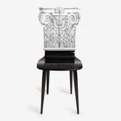 Fornasetti Sedie^Sedia Capitello Corinzio Bianco Nero