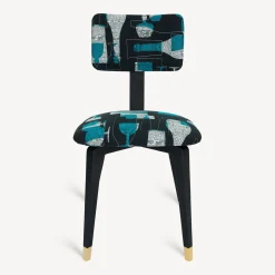 Fornasetti Sedie^Sedia Imbottita Bottiglie Cocktail Nero/Bianco/Azzurro
