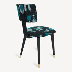 Fornasetti Sedie^Sedia Imbottita Bottiglie Cocktail Nero/Bianco/Azzurro