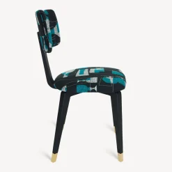 Fornasetti Sedie^Sedia Imbottita Bottiglie Cocktail Nero/Bianco/Azzurro