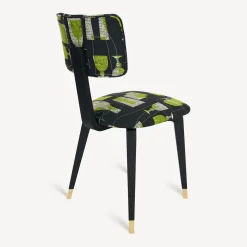 Fornasetti Sedie^Sedia Imbottita Bottiglie Cocktail Nero/Bianco/Verde