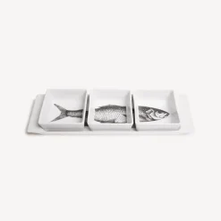 Fornasetti Set Di Antipasti E Centrotavola^Set Antipasto Pesci Bianco Nero