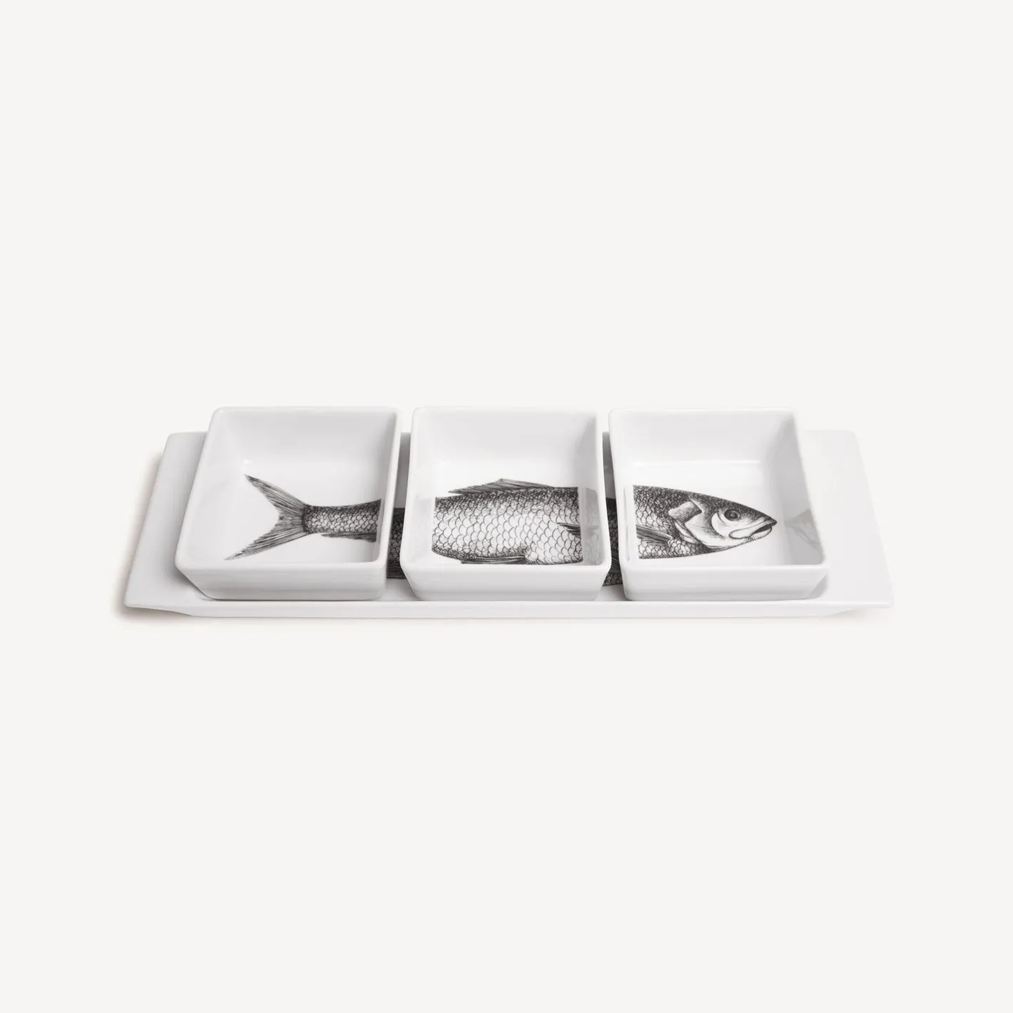 Fornasetti Set Di Antipasti E Centrotavola^Set Antipasto Pesci Bianco Nero