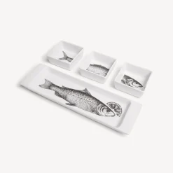 Fornasetti Set Di Antipasti E Centrotavola^Set Antipasto Pesci Bianco Nero