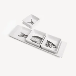 Fornasetti Set Di Antipasti E Centrotavola^Set Antipasto Pesci Bianco Nero