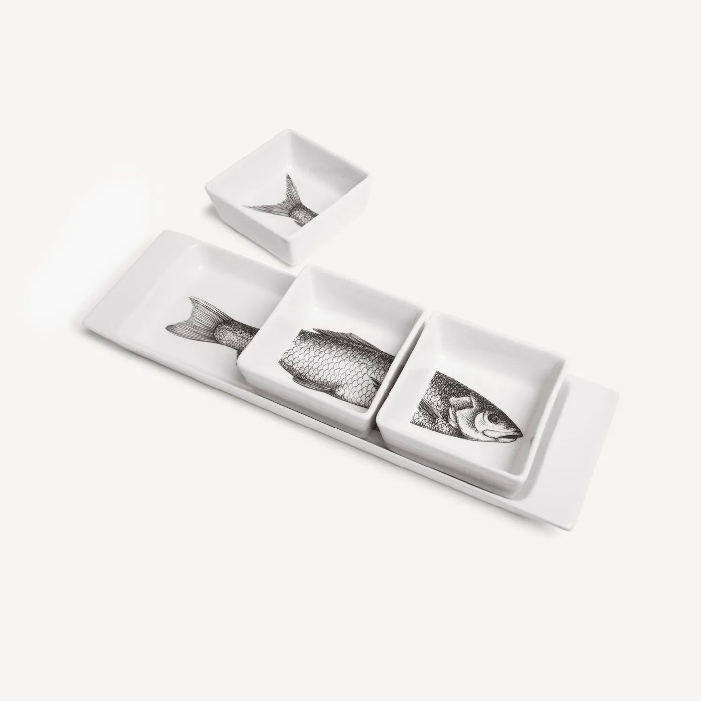 Fornasetti Set Di Antipasti E Centrotavola^Set Antipasto Pesci Bianco Nero