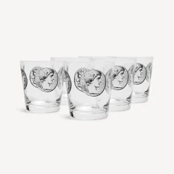 Fornasetti Bicchieri E Sottobicchieri^Set 6 Bicchieri Acqua Cammei Bianco Nero