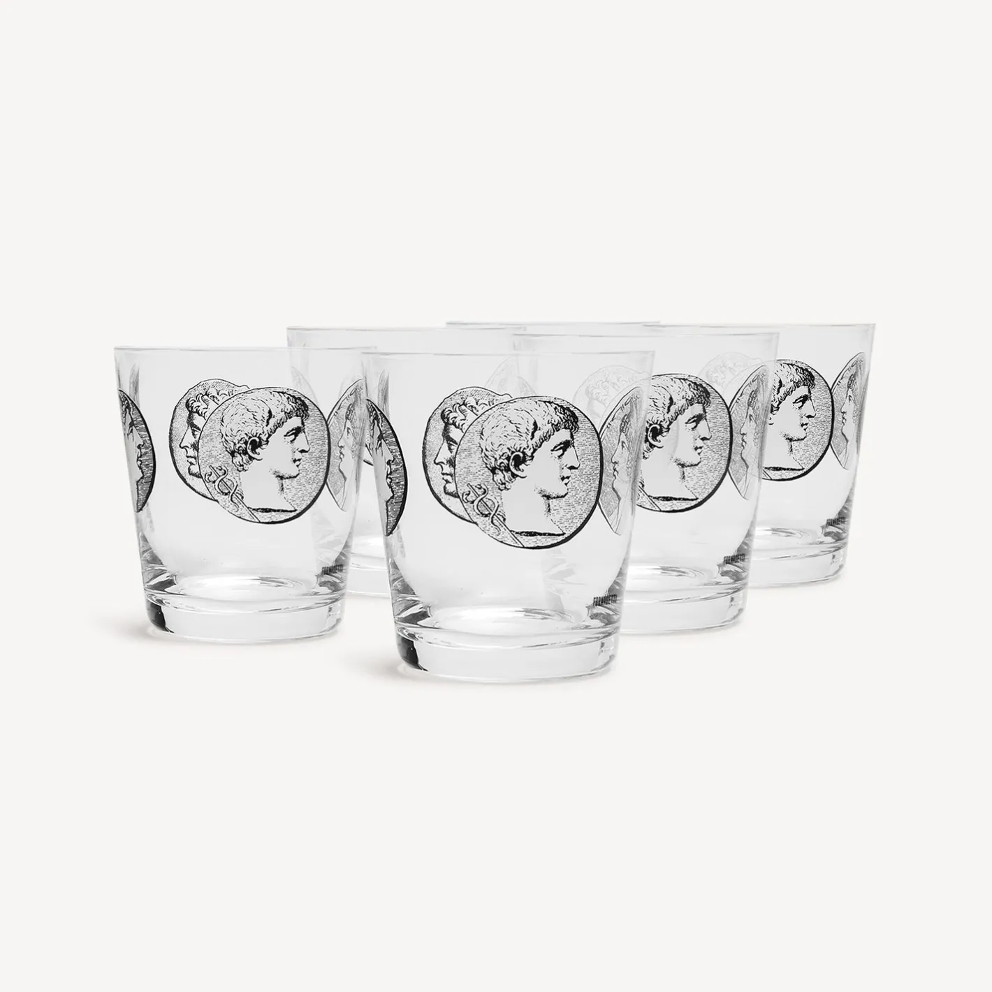 Fornasetti Bicchieri E Sottobicchieri^Set 6 Bicchieri Acqua Cammei Bianco Nero