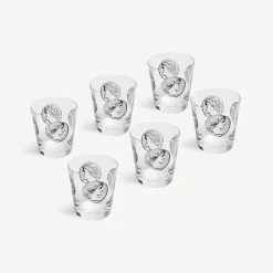 Fornasetti Bicchieri E Sottobicchieri^Set 6 Bicchieri Acqua Cammei Bianco Nero