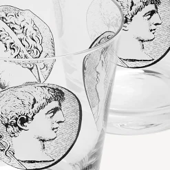 Fornasetti Bicchieri E Sottobicchieri^Set 6 Bicchieri Acqua Cammei Bianco Nero