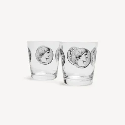 Fornasetti Bicchieri E Sottobicchieri^Set 2 Bicchieri Acqua Cammei Bianco Nero