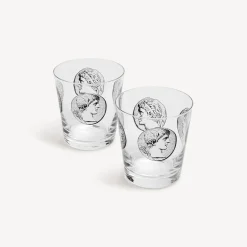 Fornasetti Bicchieri E Sottobicchieri^Set 2 Bicchieri Acqua Cammei Bianco Nero