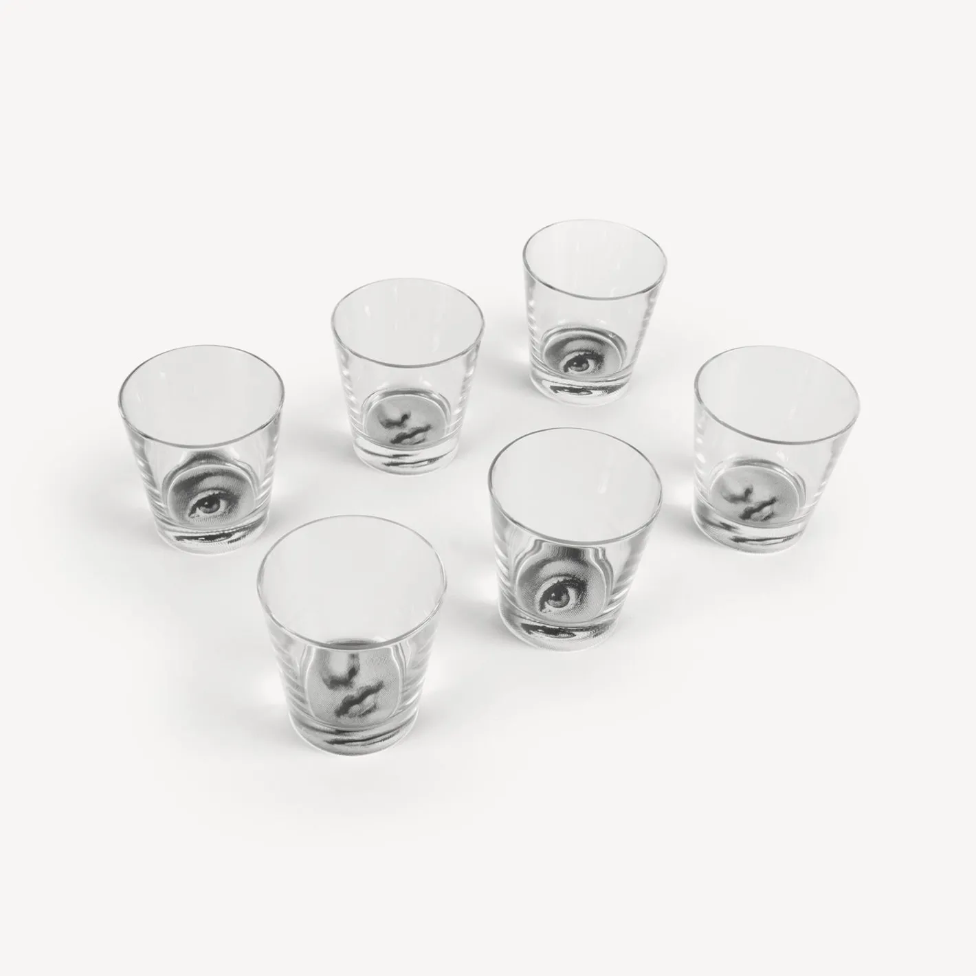 Fornasetti Bicchieri E Sottobicchieri^Set 6 Bicchieri Occhio E Bocca Nero