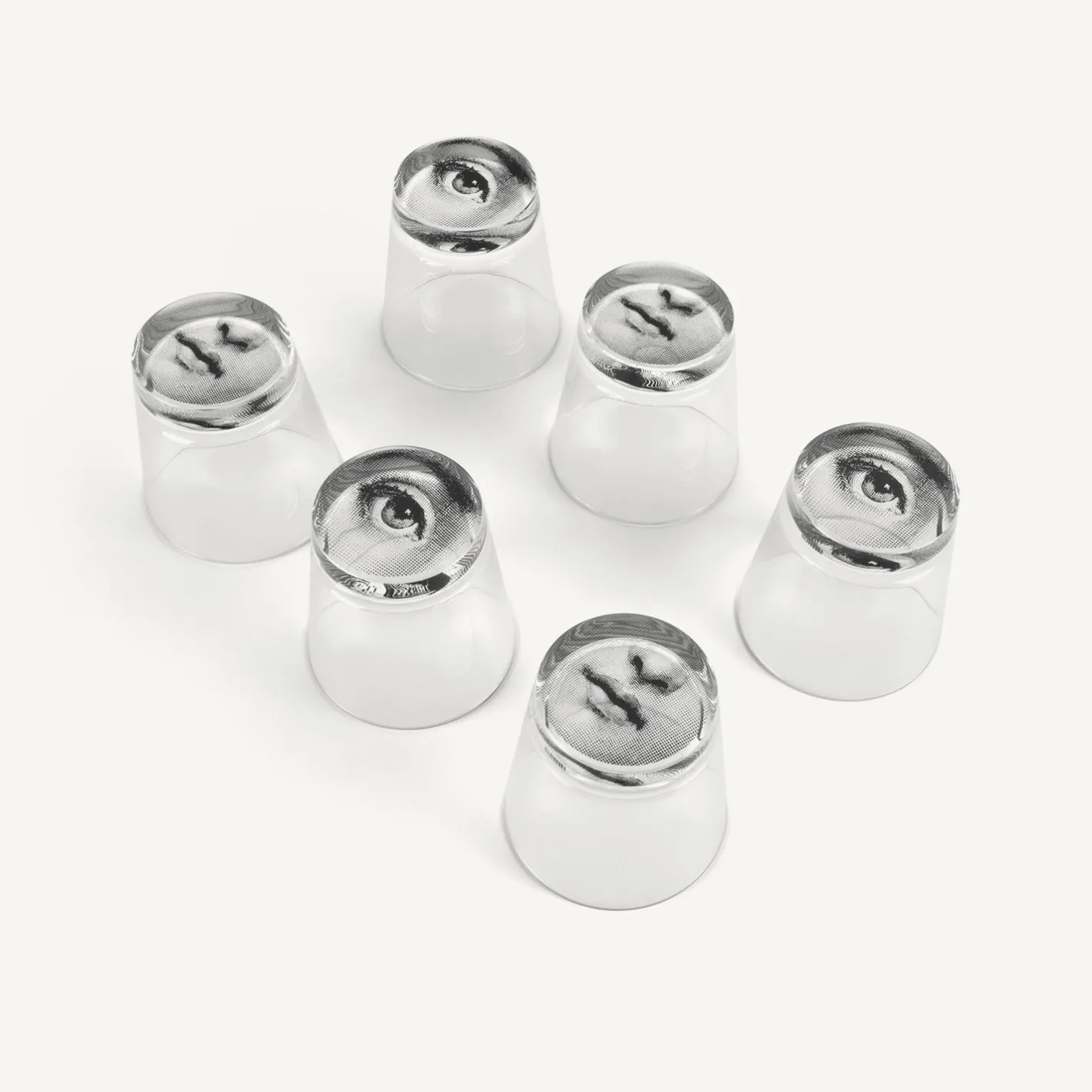 Fornasetti Bicchieri E Sottobicchieri^Set 6 Bicchieri Occhio E Bocca Nero