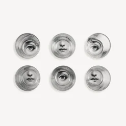 Fornasetti Bicchieri E Sottobicchieri^Set 6 Bicchieri Occhio E Bocca Nero