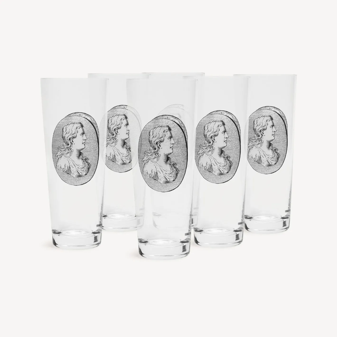Fornasetti Bicchieri E Sottobicchieri^Set 6 Bicchieri Soda Cammei Bianco Nero