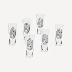 Fornasetti Bicchieri E Sottobicchieri^Set 6 Bicchieri Soda Cammei Bianco Nero