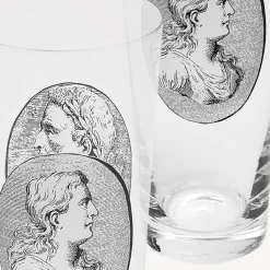 Fornasetti Bicchieri E Sottobicchieri^Set 6 Bicchieri Soda Cammei Bianco Nero