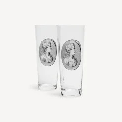 Fornasetti Bicchieri E Sottobicchieri^Set 2 Bicchieri Soda Cammei Bianco Nero