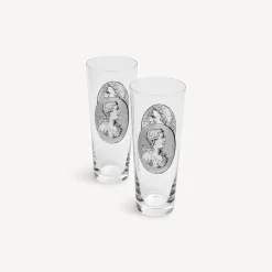 Fornasetti Bicchieri E Sottobicchieri^Set 2 Bicchieri Soda Cammei Bianco Nero
