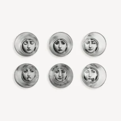 Fornasetti Bicchieri E Sottobicchieri^Set 6 Bicchieri Tema E Variazioni Nero