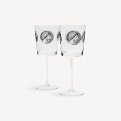 Fornasetti Bicchieri E Sottobicchieri^Set 2 Calici Vino Cammei Bianco Nero