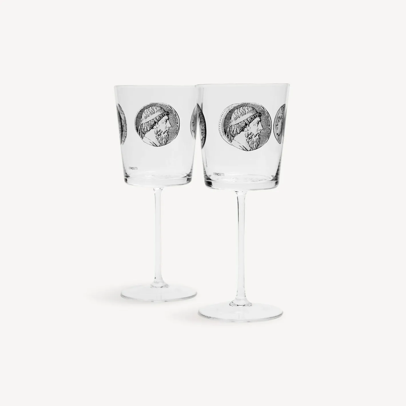 Fornasetti Bicchieri E Sottobicchieri^Set 2 Calici Vino Cammei Bianco Nero