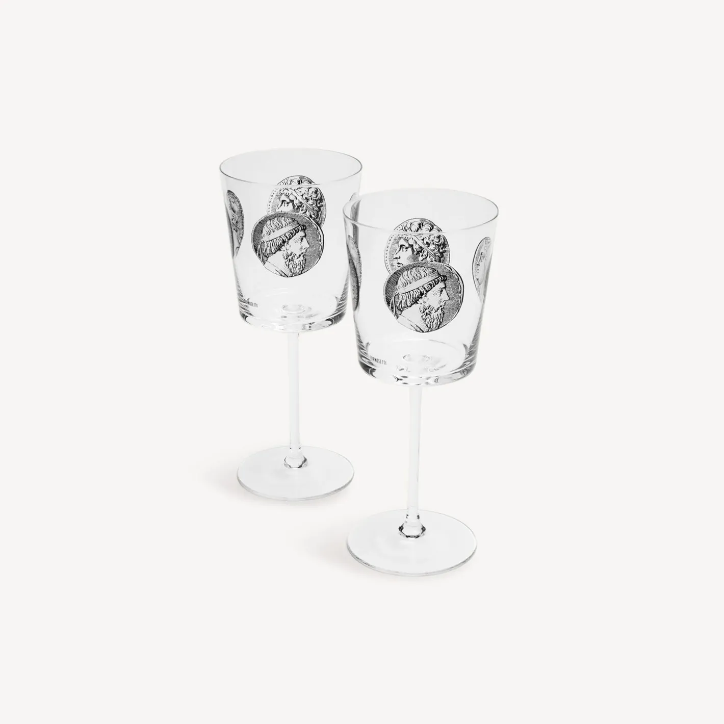 Fornasetti Bicchieri E Sottobicchieri^Set 2 Calici Vino Cammei Bianco Nero