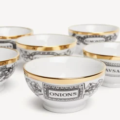Fornasetti Set Di Antipasti E Centrotavola^Set 6 Coppette Antipastieri Bianco/Nero/Oro