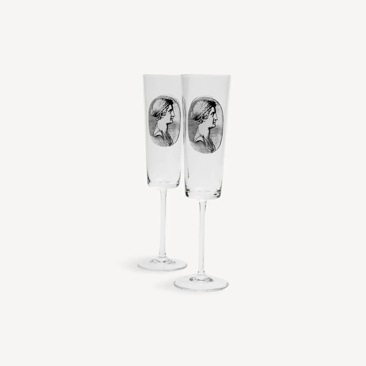 Fornasetti Bicchieri E Sottobicchieri^Set 2 Flauti Cammei Bianco Nero