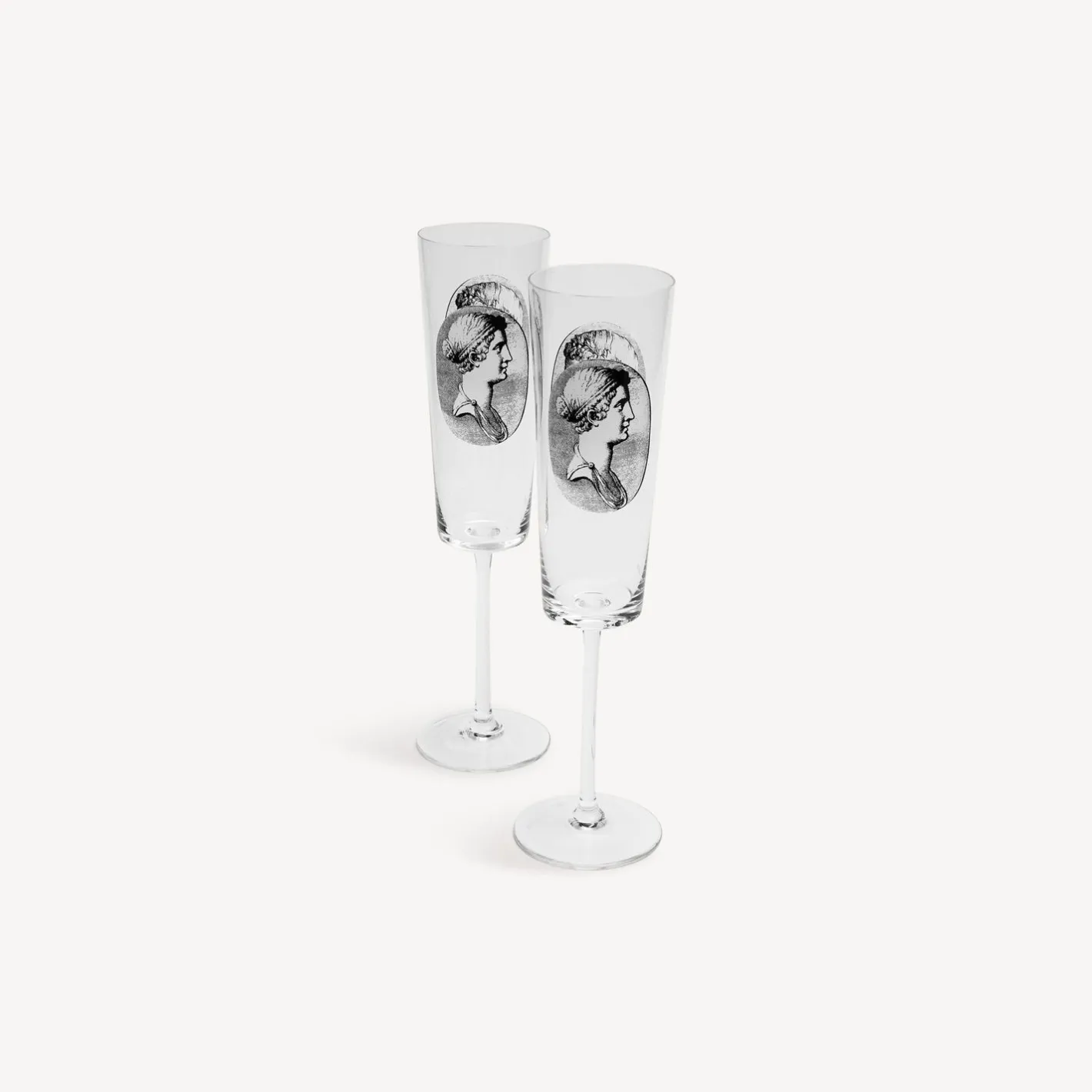 Fornasetti Bicchieri E Sottobicchieri^Set 2 Flauti Cammei Bianco Nero