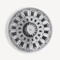 Fornasetti Piatti Decorativi^Set 6 Piatti Cortili Bianco Nero