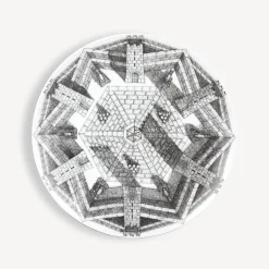 Fornasetti Piatti Decorativi^Set 6 Piatti Cortili Bianco Nero