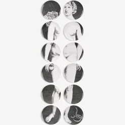 Fornasetti Piatti Decorativi^Set 12 Piatti Eva Bianco Nero