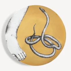 Fornasetti Piatti Decorativi^Set 12 Piatti Eva Bianco/Nero/Oro
