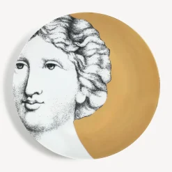 Fornasetti Piatti Decorativi^Set 12 Piatti Eva Bianco/Nero/Oro