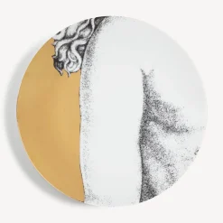 Fornasetti Piatti Decorativi^Set 12 Piatti Eva Bianco/Nero/Oro
