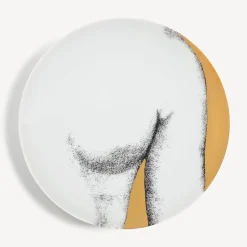 Fornasetti Piatti Decorativi^Set 12 Piatti Eva Bianco/Nero/Oro