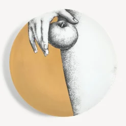 Fornasetti Piatti Decorativi^Set 12 Piatti Eva Bianco/Nero/Oro